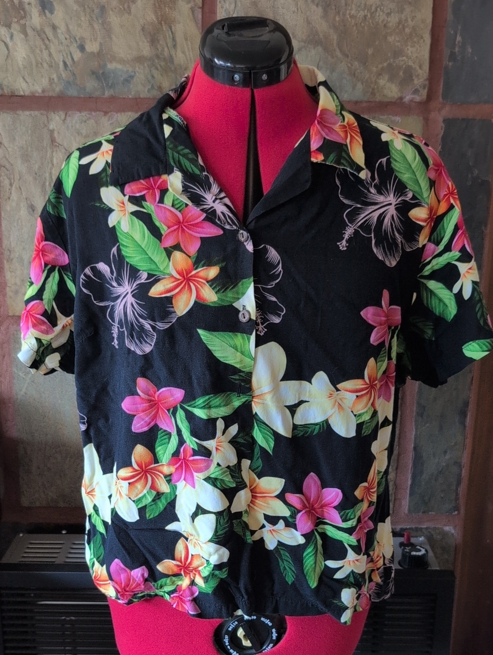 Black Floral Hawaiian Print Shirt